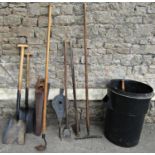A quantity of vintage mainly gardening related hand tools to include T handled examples, together