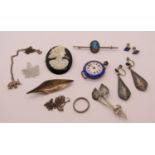 Collection of silver jewellery to include a Scandinavian leaf brooch by Hermann Siersbol, a pair