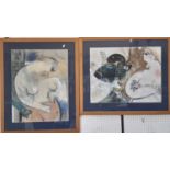 Two framed modernist drawings by the same artist - mixed media, 'Maureen Los Angeles '87' and '
