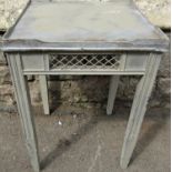 A Georgian style occasional/lamp table of square cut form with tray top, lattice panels, moulded