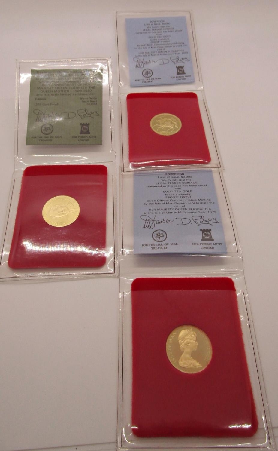 Three x Isle of Man sovereigns, 2 x 1979, 1 x 1980, limited to 50,000 copies - Pobjoy Mint - Image 2 of 2