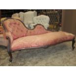 A Victorian mahogany framed chaise longue on cabriole supports