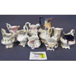 A collection of nineteen 19th century water and milk jugs with gilt and floral patterned details,