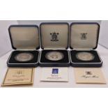 Three silver proof crowns 1977, three silver proof Prince of Wales 1981 crowns, three silver proof