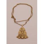 1970s 9ct Egyptian style pendant necklace, maker Jack Spencer Ltd, Sheffield, no.47, 17.2g