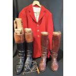 Fox hunting wear; red Huntsman/ Master's jacket with brass buttons marked 'LH', together with 2