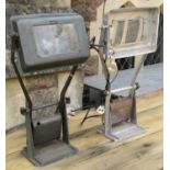 Two vintage industrial electric weighted counter balance adjustable bench/table lamps with