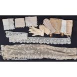 Late 19th /early 20th century ladies lace and accessories including an embroidered net veil