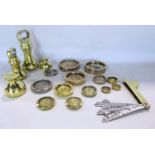 A collection of 19th century mainly brass Imperial weights, some bell shaped, 17, and a vet’s