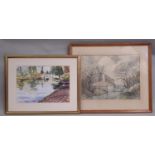 Two watercolours on paper to include: David Hier, 'Pittville Lake, Cheltenham', signed lower left