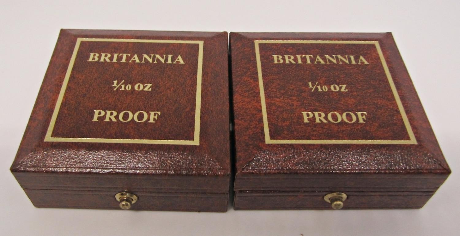 Two Britannia 1/10 oz gold proof coins numbers 706 and 956, 1988 and 1990, cased (2) - Image 2 of 2
