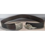 Luftwaffe leather belt and clasp by Hugo Lang dated 1940, together with a Luftwaffe aluminium cap