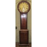 A Regency mahogany longcase clock, the circular hood enclosing a circular timber dial and eight