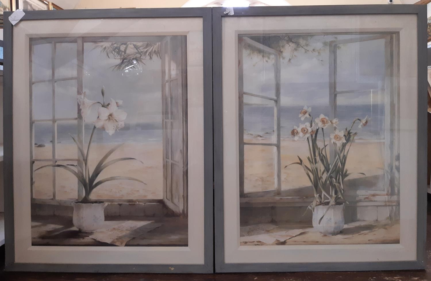 Fabrice de Villeneuve (French, b.1954), two framed prints of potted flowers by the window, 59 x 79 - Image 3 of 3