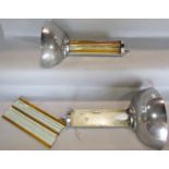 A pair of Art Deco chrome cinema foyer wall lights with amber and clear rod diffusers. (As Found)