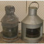 Two galvanised marine lanterns, port and mast head, one marked Seahorse number 24673