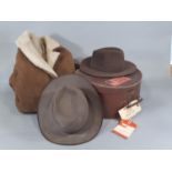 Mens hats by Akubra (Australian) and Joule & Son together with a vintage sheepskin coat and hat