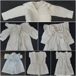 Early 20th century baby/ child clothes including 4 white cotton baby gowns, Edwardian starched