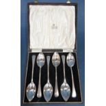 A cased set of six silver grapefruit spoons, Birmingham 1929, maker Barker Brothers Silver Ltd, 5.