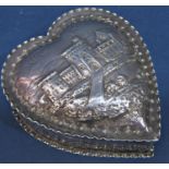 A Victorian heart shaped trinket box with Edinburgh Castle embossed to the lid, London 1885 by