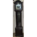 A contemporary Grandmother clock with broken arch dial, silvered chapter ring and two train