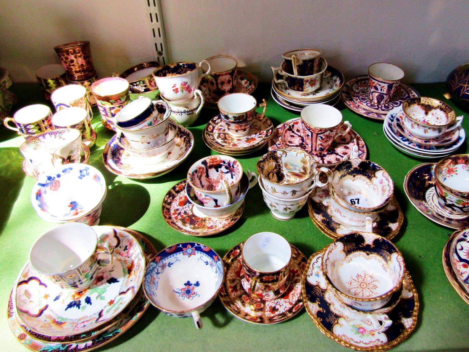 A collection of 19th century Crown Derby and other cabinet cups and saucers with imari and other - Image 3 of 3
