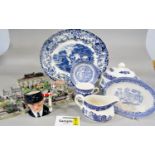 A collection of contemporary blue and white table wares including tureen, meat plate, etc,