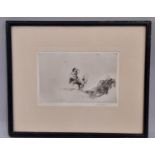 John Nicolson (1891-1951), drypoint etching of a dog leaping after a butterfly, signed in pencil