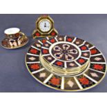 Royal Crown Derby 'Old Imari' pattern china wares comprising coffee can and saucer, mantel clock,