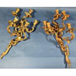 A pair of gilt finished scrolled 19th century style wall candelabra, each with five sconces.