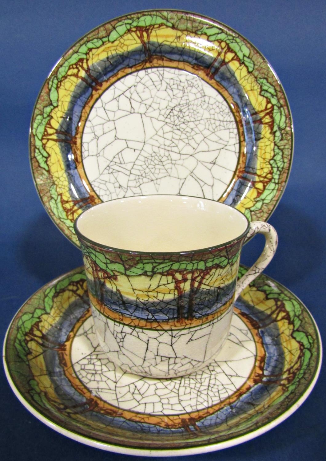 A Royal Doulton Deadwood Crackle tea service comprising teapot, milk jug, six cups, five saucers and - Image 3 of 3