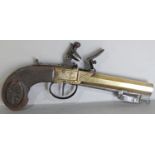 A Georgian Naval flintlock pistol with engraved anchor and monogrammed N. with spring bayonet, the