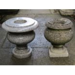 A small polished granite urn 30 cm, diameter x 30 cm height, together with a further weathered
