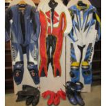 An Alpine Stars one piece leather motorbike racing suit, Euro size 54, USA 44, two further Taichi
