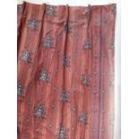 Two pairs French vintage curtains, lined, in patterned cotton with dusky pink ground 'Raioum' by Les