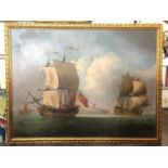 Very large marine painting digital printed on canvas in moulded gilt frame, approx. 135 x 175 cm