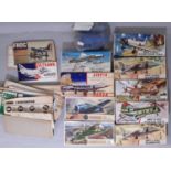 9 vintage model aircraft kits by Airfix, all 1:72 scale, some have taped up boxes, others appear