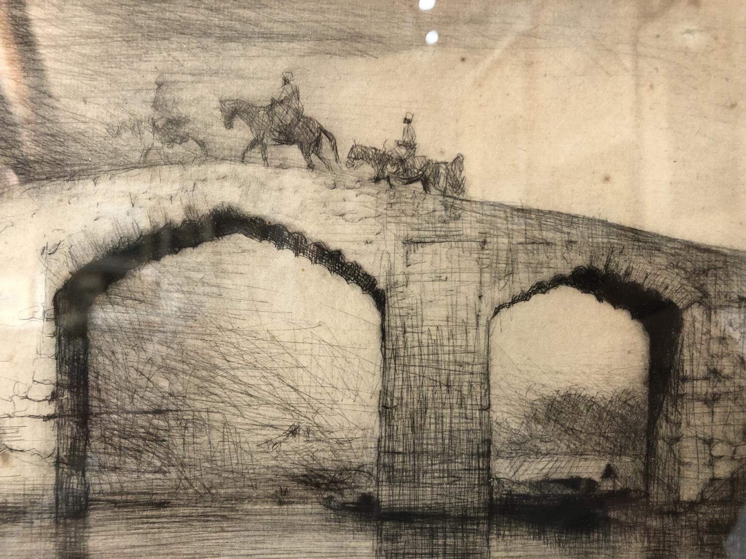 Mortimer Luddington Menpes (1855-1938) - Three Horsemen Crossing Bridge, etching, signed in pencil - Bild 3 aus 5