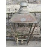 A Victorian copper street lantern hood frame of square tapered form with domed cap