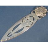 A Portuguese silver letter opener with a coat of arms to the hilt, stamped Lisboa 916, 8.5cm long,