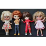 Four customised dolls in the style of Blythe 'Neo' dolls; 3 have colour changing eyes operated by