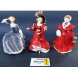 Nine ceramic figures to include Royal Doulton examples - The Skater HN3439, Ashley HN3420, Annette