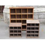 A flight of teak framed pigeon holes (wall mounted) 77 cm wide x 28 cm deep x 75 cm high, together