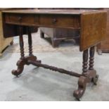 A 19th century mahogany drop leaf sofa table with moulded outline over two frieze drawers raised