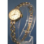 Ladies Audax Fortis 9ct gold dress watch with chevron 9ct gold strap, 12g total
