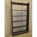 A simple freestanding narrow oak open bookcase with fixed shelves, 77 cm wide x 15 cm deep x 137