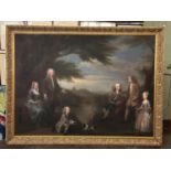 Very large family portrait scene digital printed on canvas in moulded gilt frame, approx. 125 x