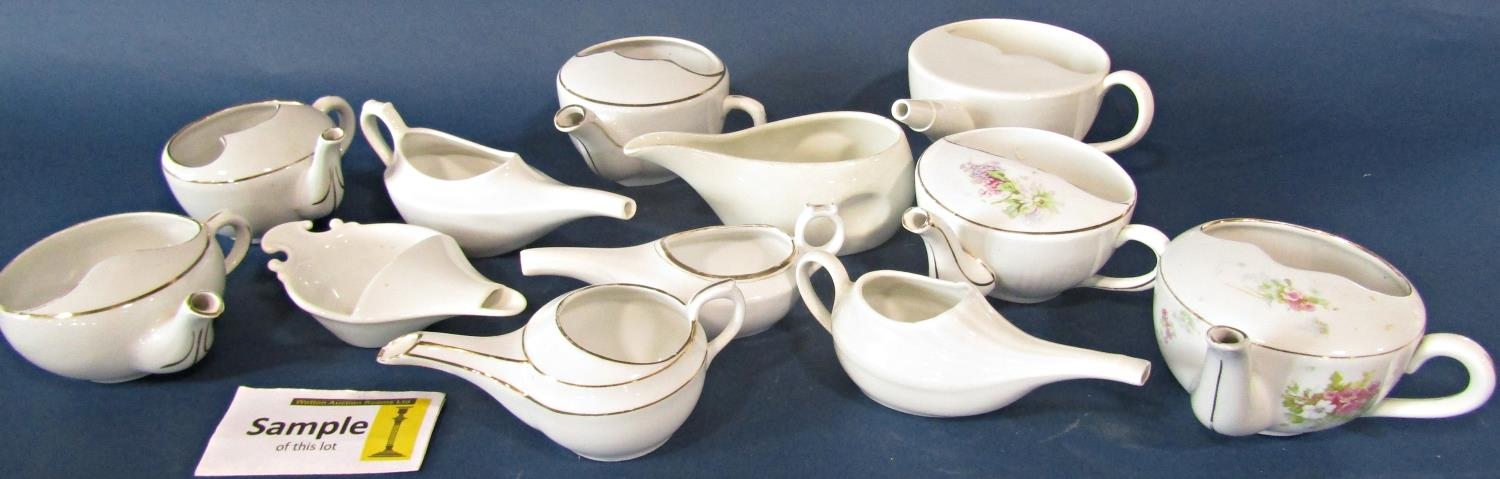 A collection of 19th century invalid feeding cups to include two examples with a printed floral - Bild 2 aus 3