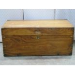 A 19th century military style camphor wood chest with hinged lid and exposed dovetail