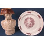 A creamware commemorative plate - Lord Nelson - Hero of the Nile, together with a Nelson salt glazed